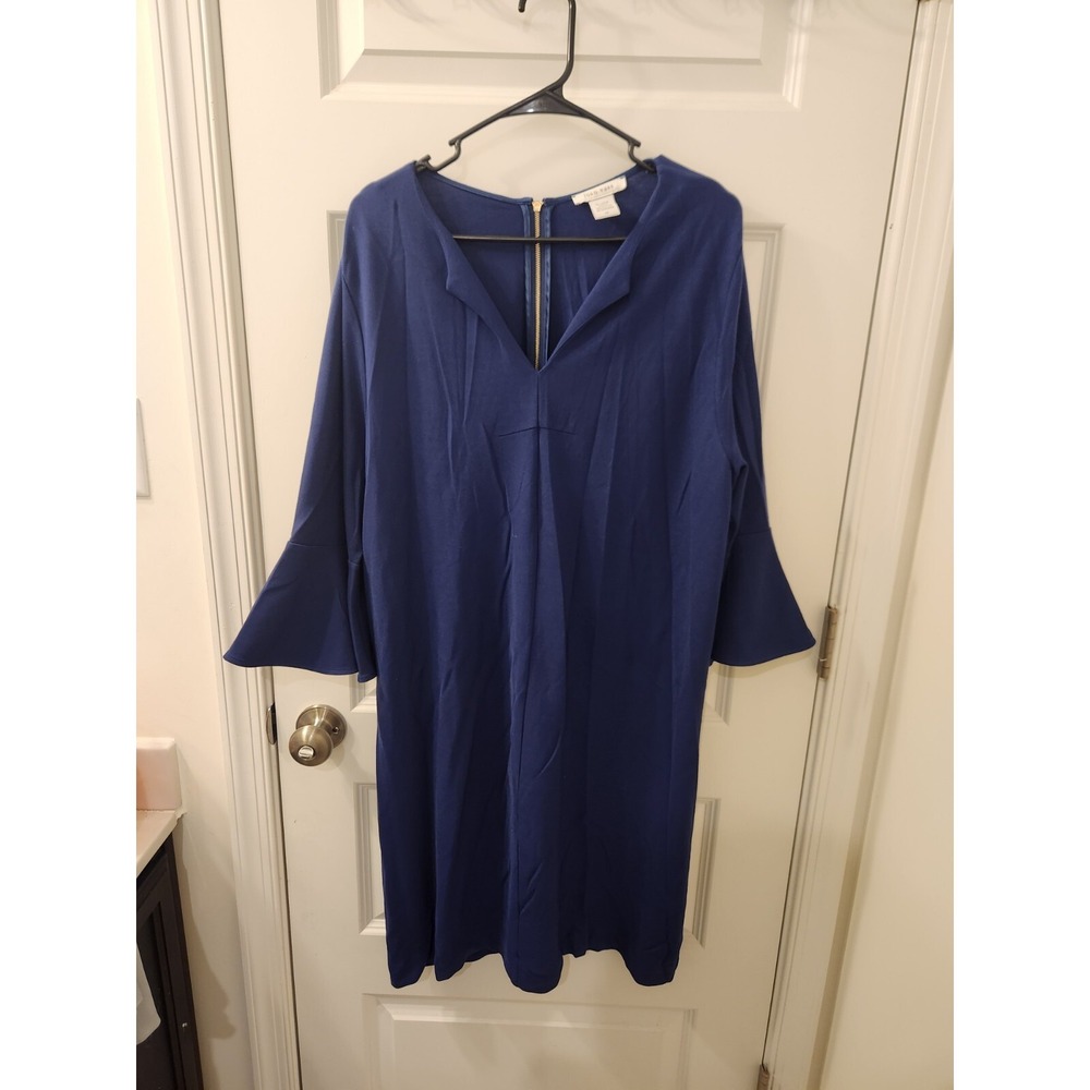 Joan Vass 1X Cobalt Blue Knit Dress Bell Sleeve Knee Length Nwot #M616